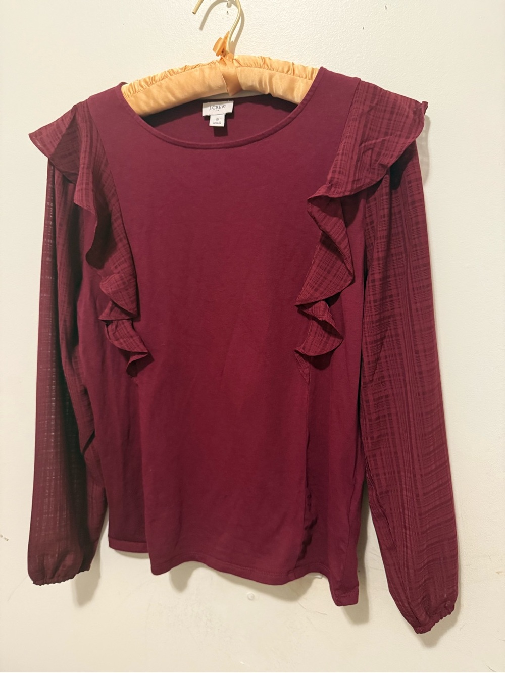 J. Crew Burgundy Ruffle Long-Sleeve Top